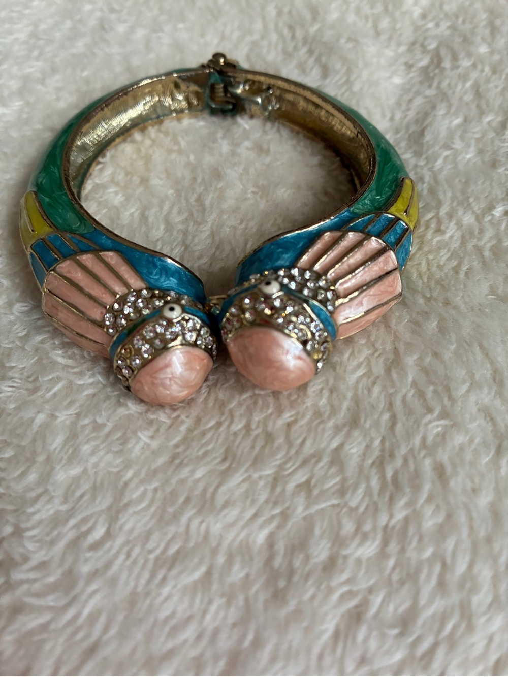 Colorful Enamel Parrot Bangle Bracelet - Pink & Teal